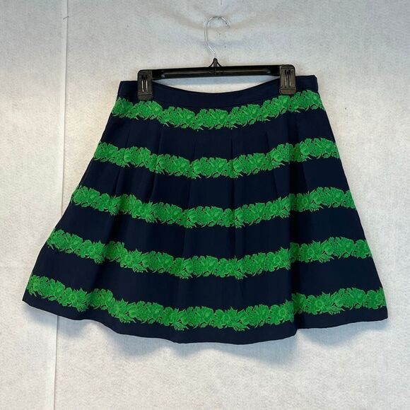 J. CREW 100% Silk Skirt Size 8 Beanstalk Stripe Blue Green Mini Pleats Lined - Picture 13 of 15